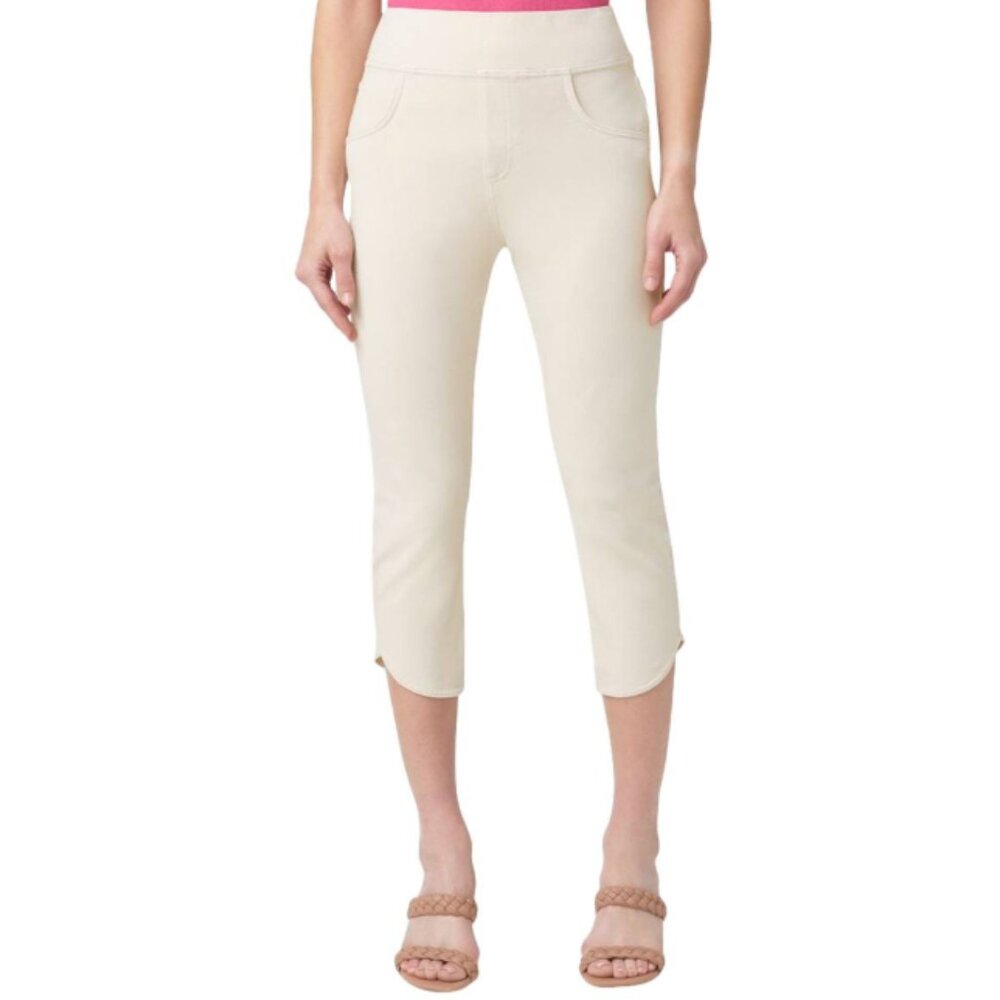 NWT Hue Women's Game Changing Tulip-Hem Denim Capri Leggings - Pumice Stone